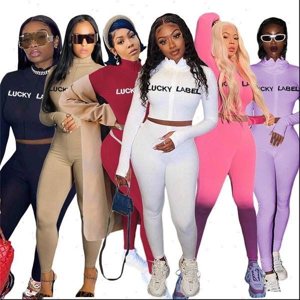 

clothing sets fall lucky label womens tracksuits thicken knitted crop pencil leggings stretch two piece set outfit wholesale dropshpping, Gray