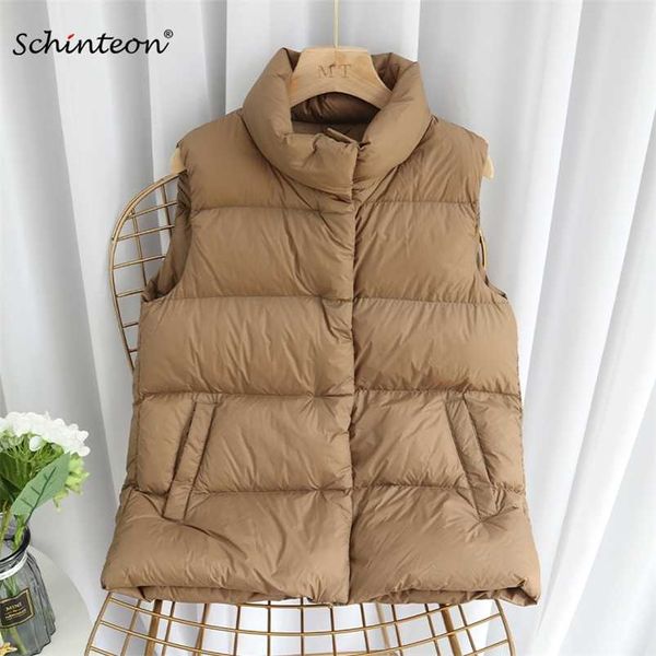

schinteon women ultra light down vest casual slim waistcoat 90% white duck down gilet arrival 210930, Black