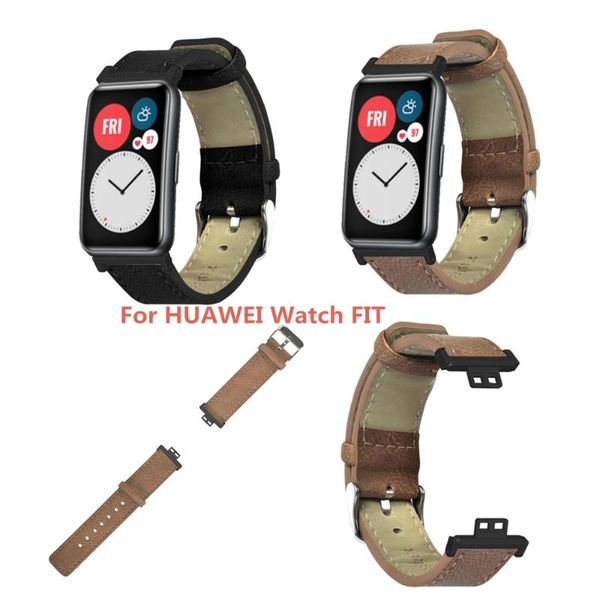 

watch bands retro flat strap leather wristband black/brown suitable for huawei fit