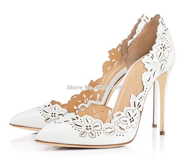 

dress shoes almudena white black patent leather flower carved high heel wedding pointed toe slip-on floral cut-out stiletto heels pump