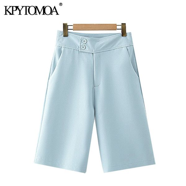 

women chic fashion office wear side pockets straight shorts vintage high waist zipper fly female short pants mujer 210416, White;black
