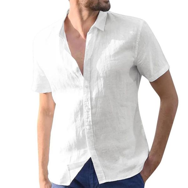 

men's casual shirts 2021 blouse cotton linen shirt loose short sleeve tee summer handsome men shirt#f3, White;black