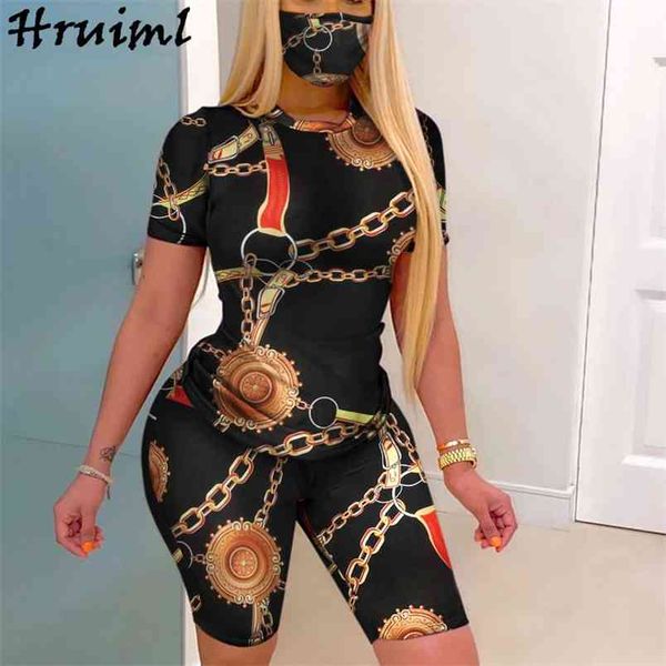 

women's suits short sleeve &shorts knitted summer tracksuit female running fitness print 2 piece sets womens outfits 210513, White