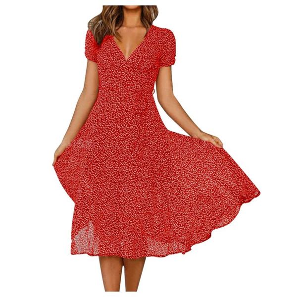 

casual dresses dot printed summer dress women for short sleeve v-neck clothing 2022 -robe femme, Black;gray