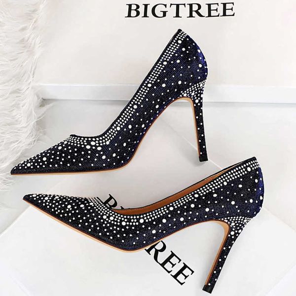 

classic luxury designer shoes woman pumps pointed toe high heels women sequins nightclub party quality stiletto lady shoe paris wholesale, Black