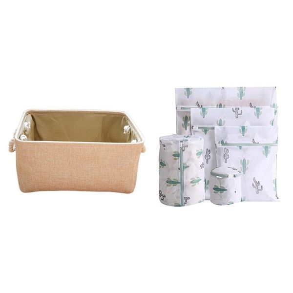 

woven storage basket for toy storage,wicker with 5-piece set of household anti-deformation underwear cleaning bag laundry bags