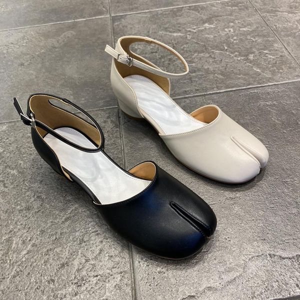 

sandals olome womens split toe block heel shoes cut out summer leather 6colors zapatos de mujer 2021, Black