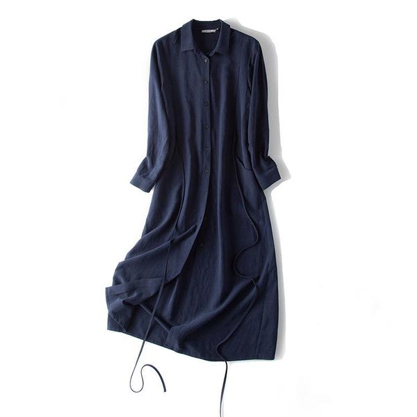 

casual dresses women silk dress 50% 50%cotton office lady long for heavy 2021 spring female belted, Black;gray