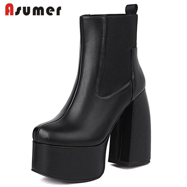 

boots asumer 2022 plus size 46 super high heels platform shoes women ankle round toe european style party ladies, Black