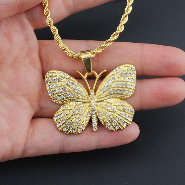 

pendant necklaces cute butterfly necklace slid chain gold plated jewelry for women full crystal animal gifts, Silver