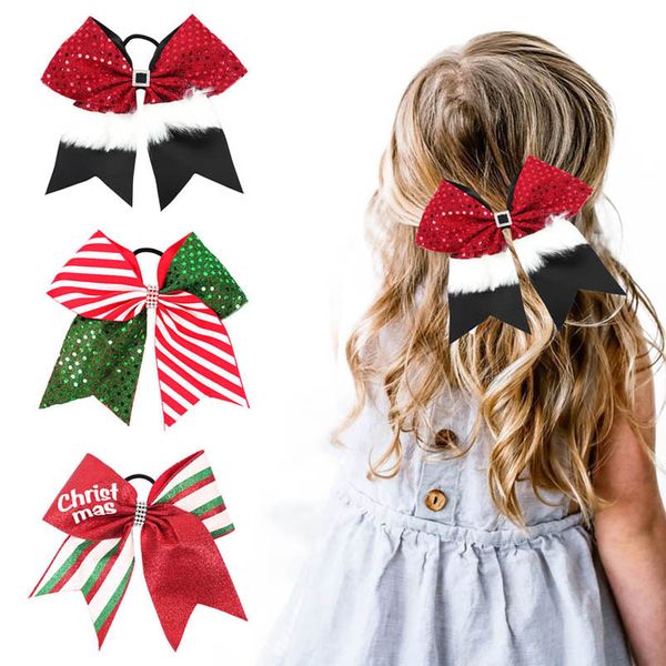 

girls hair accessories tie hairbands bands headbands for childrens christmas carnival color 6 inch bow hairline tricolor ring b9333, Slivery;white