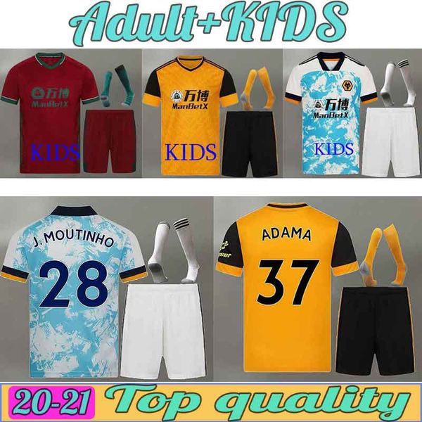

21 22 soccer jerseys semedo raul neto 2021 2022 wanderers j.otto podence wolverhampton football shirts adama men kids kits socks uniforms, Black;yellow