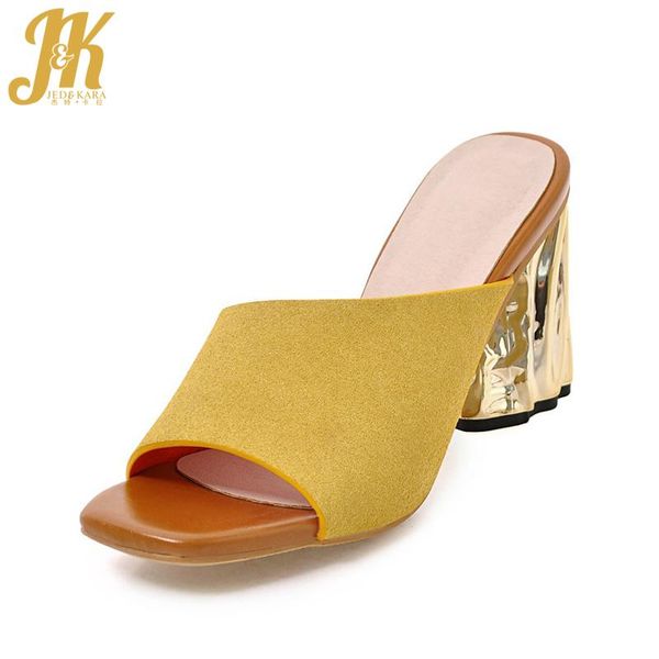 

slippers jk fashion thick high heeled women strange style open toe slides footwear 2021 brand summer mules shoes, Black