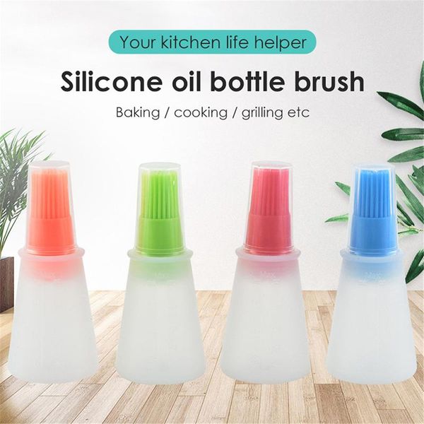 

tools & accessories 1pcs silicone oil bottle with brush portable grill brushes liquid pastry kitchen baking bbq tool