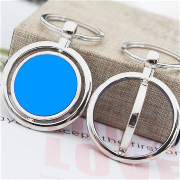 

keychains fashion creative metal keychain round simple rotating plated key chain pendant female jewelry, Silver