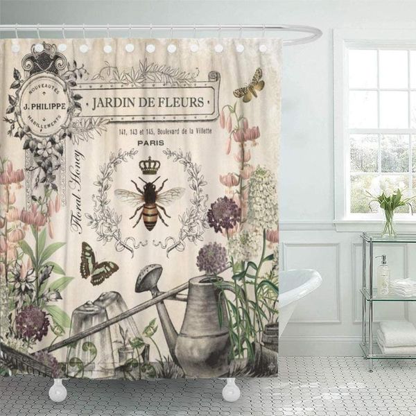 

shower curtains curtain modern french bee garden vintage queen floral watering can home decor waterproof bath bathroom