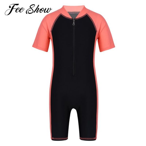 

kids boys/girls one-piece suits rash guards brazilian swimsuit short sleeves zippered shorty wetsuit swimwear beach bathing suit one-pieces, Black