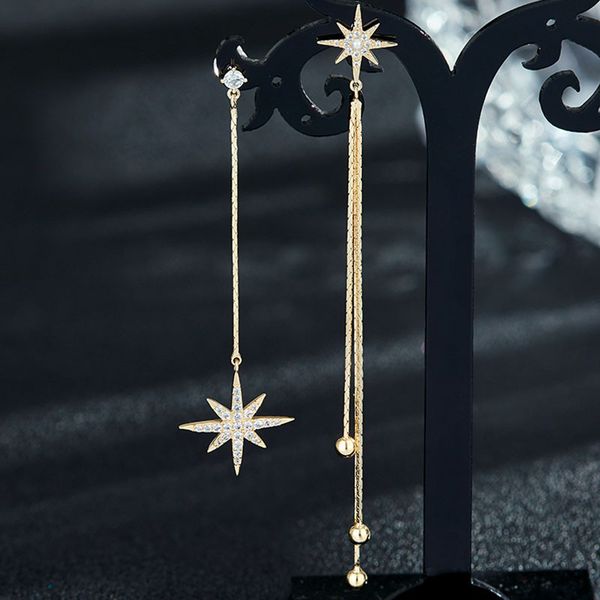 

luxury brand long chain star asymmetric earrings for women vintage crystal big dangle earring wedding jewelry statement 2020, Silver