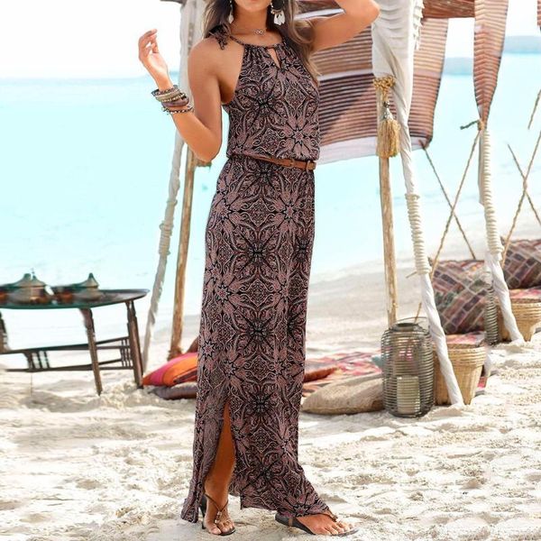 

casual dresses bohemian sleeveless women's printed ankle length party women summer vestidos sukienka plus size #25 t1c8, Black;gray