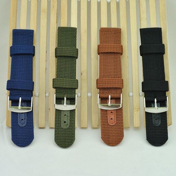 

watch bands universal nylon canvas outdoor sport watchband strap band width 18mm 20mm 22mm 24mm waterproof fashion bracelet, Black;brown