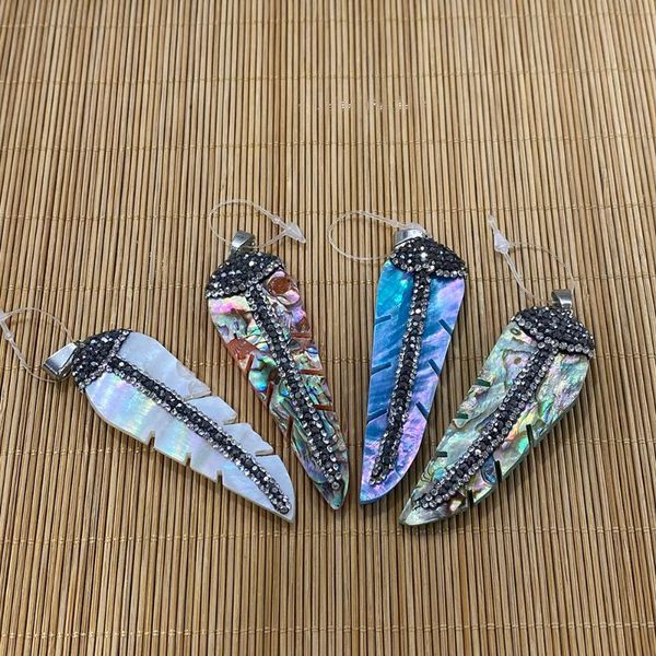 

charms leaf-shaped natural abalone shell pendant with diamonds suitable for handmade fashion jewelry earrings decoration wholesale, Bronze;silver