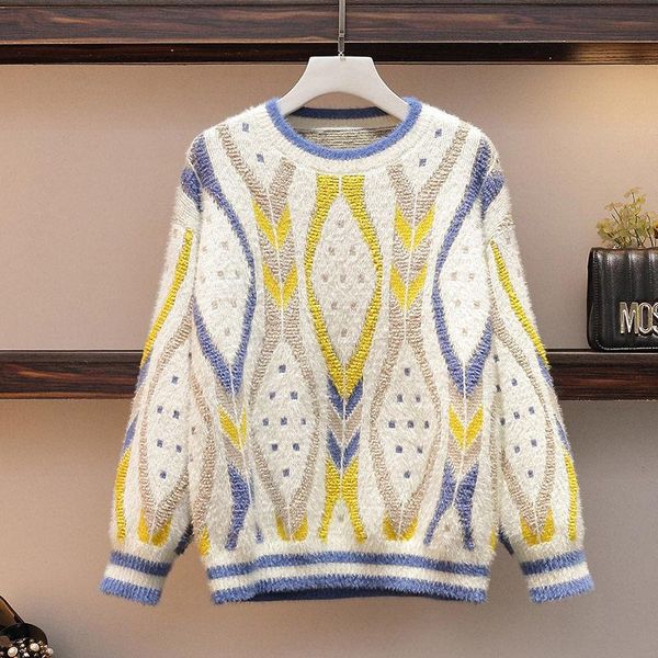 

women's sweaters 2021 fashion patchwork pattern faux mink sweater winter warm womens knitwear pullovers elegant pull femme shirt, White;black