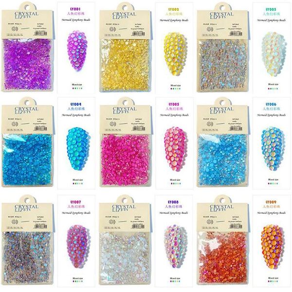 

nail art decorations 1440pcs mix sizes symphony mermaid glass bead aurora candy color crystal diy decoration rhinestones, Silver;gold