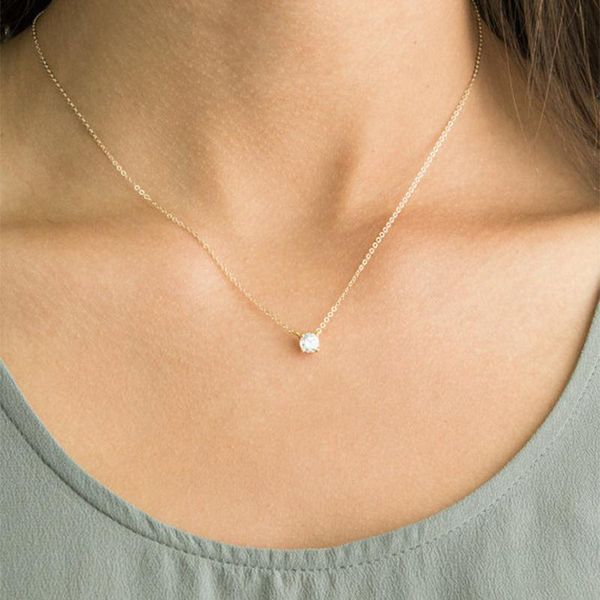 

Pendant Necklaces Shiny Thin Line Zircon Invisible Transparent Simple Necklace Exquisite Clavicle Ladies Jewelry Wedding Gift, Silver