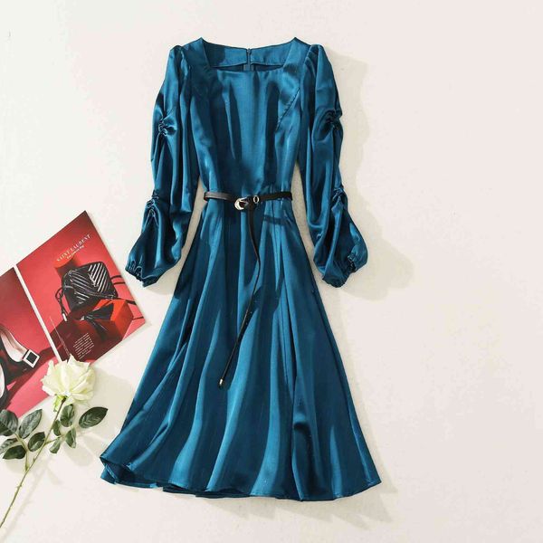 

casual dresses european and american women's clothing autumn style lantern sleeve long square collar fashion blue belt dress huq4, Black;gray