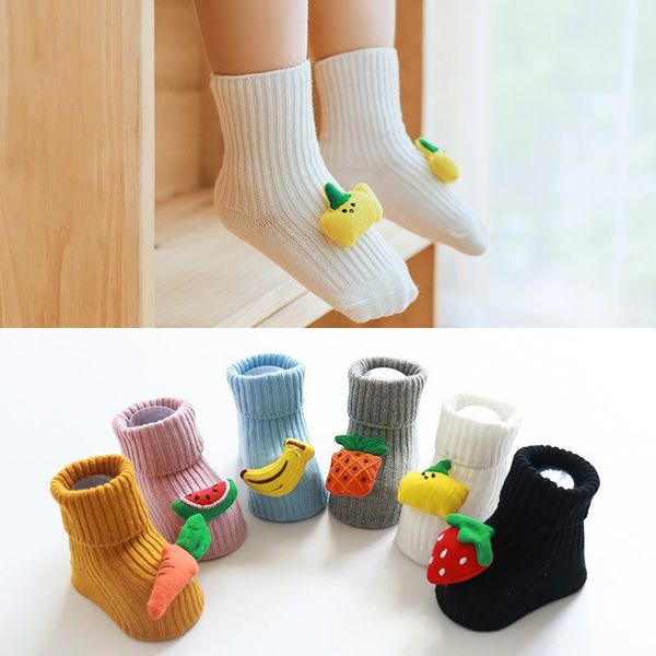 

socks autumn winter for children baby boys girls cartoon fruit born anti slip floor cotton, Pink;yellow