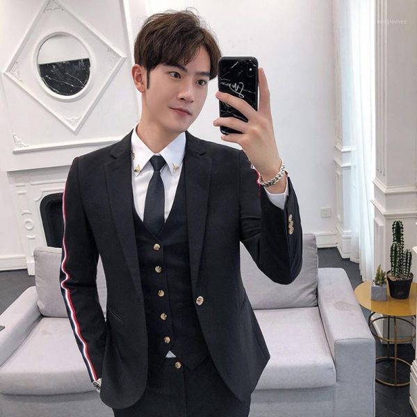 

men's suits & blazers solid color large size suit for men slim three pieces fashion business casual male overalls groom wedding trajes, White;black