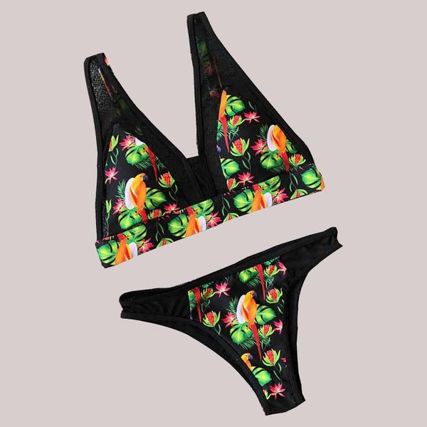 

women's swimwear 2pcs women swimsuits bikini set push-up padded high waist floral animal print v-neck thong beachwear 2021, White;black
