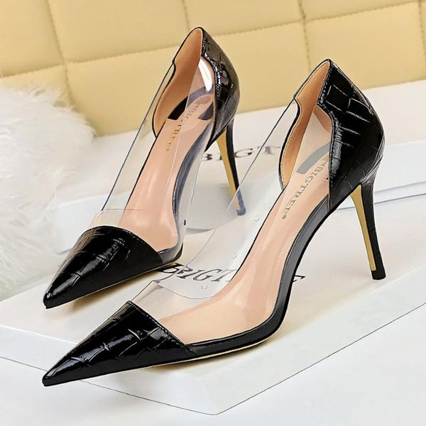 

summer elegant women glitter 8.5cm high heels transparent pumps bling gold silver stiletto club wedding shoes dress, Black