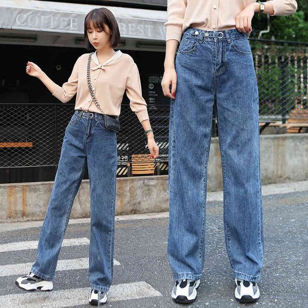 

women's jeans pants simple 2021 show thin wide leg jeans fashion comfortable autumn slim versatile women, Blue