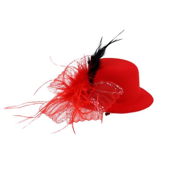

party hats feather hat hair clip delicate barrettes stylish unique accessories for banquet (red)