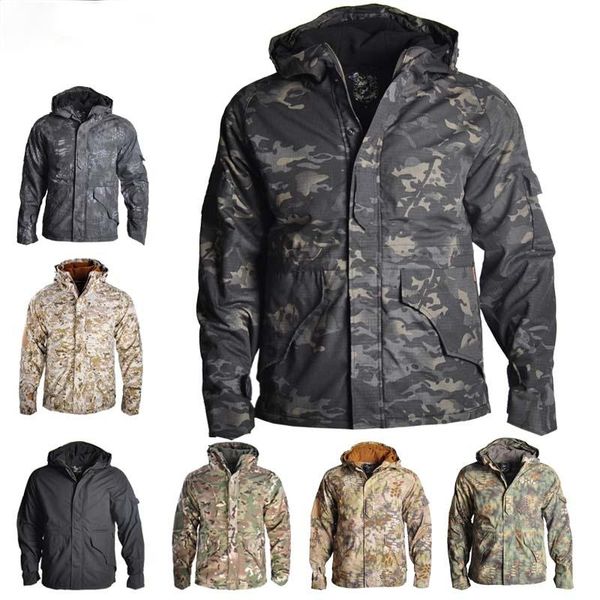 

tactical camouflage jacket men windbreaker hooded army military coat waterproof warm thick fleece hiking gym clothing, White;black