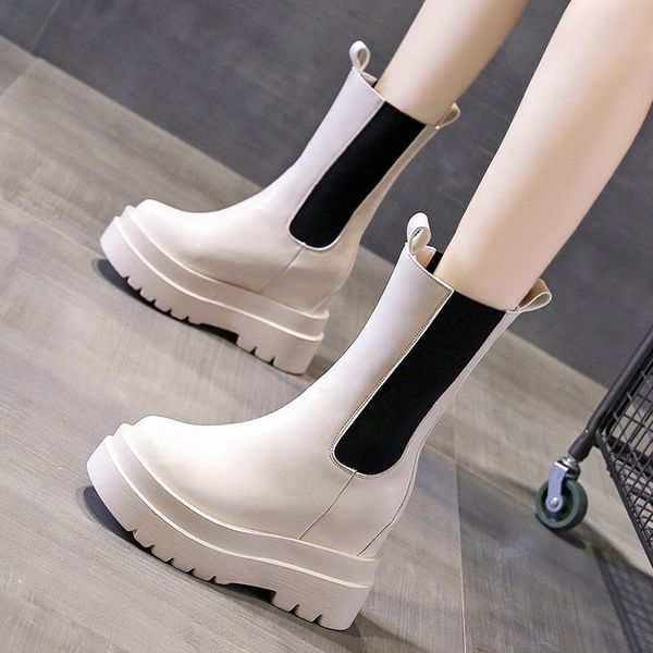 

boots shoes black round toe luxury designer clogs platform boots-women rock fashion 2021 lolita autumn high heel ladies basic p
