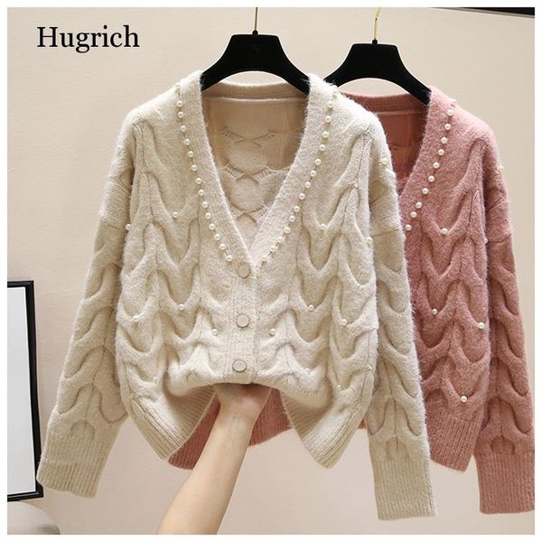 

women's knits & tees sweet pearl knitted cardigan sweaters elegant thick women loose casual sweater coat cute v neck single breasted ja, White