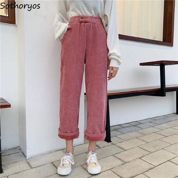

women's pants & capris women warm ulzzang corduroy long leisure straight korean style trouser womens high waist winter female streetwea, Black;white