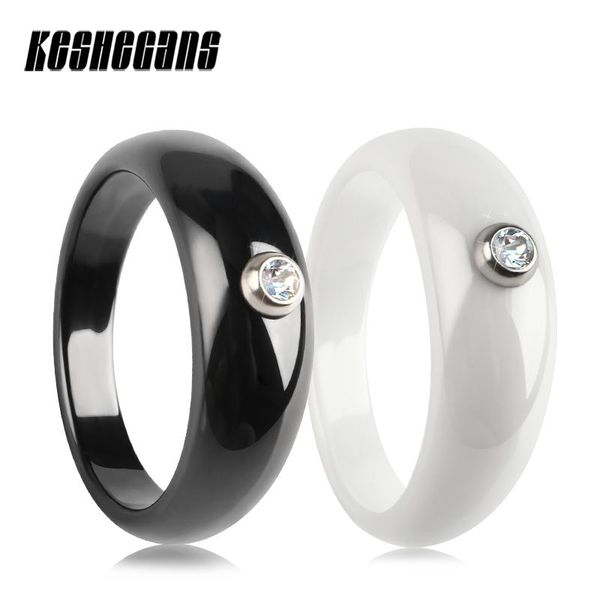 

wedding rings trendy simple design smooth healthy ceramic ring with one shining tiny crystal black white color women fashion jewelry gift, Slivery;golden