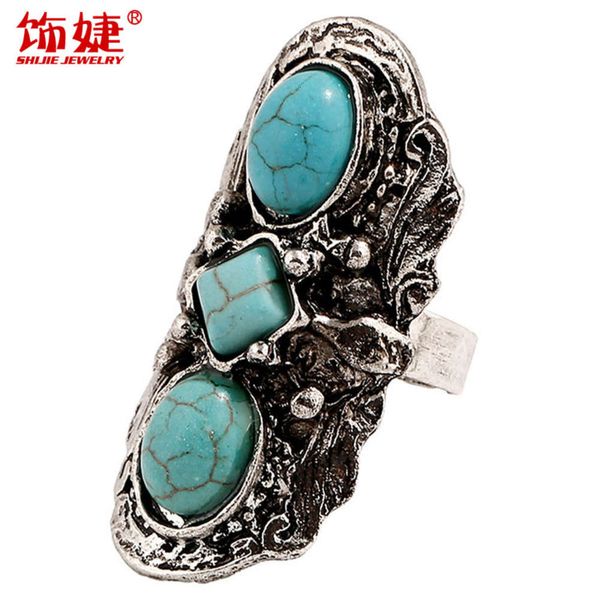 

fashion national style geometric sculpted turquoise ring, Black