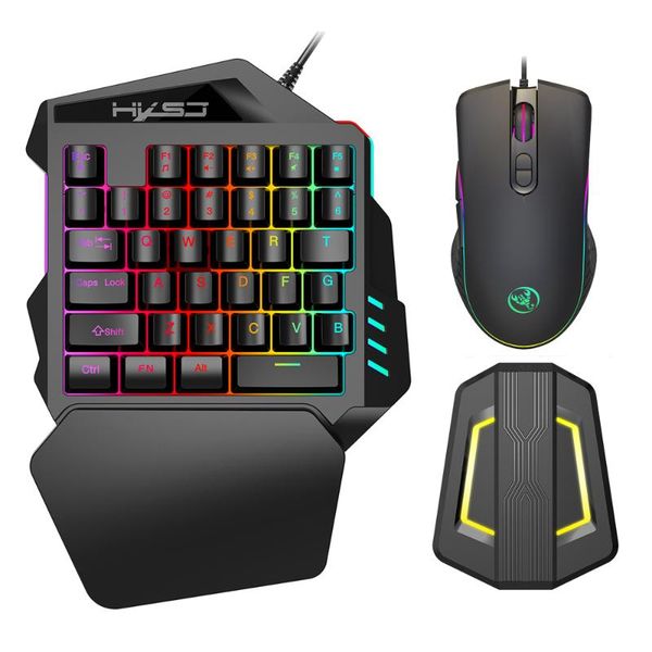 

keyboard mouse combos wired rgb ergonomic gaming v100 35 keys single-hand p6 portable converter combo