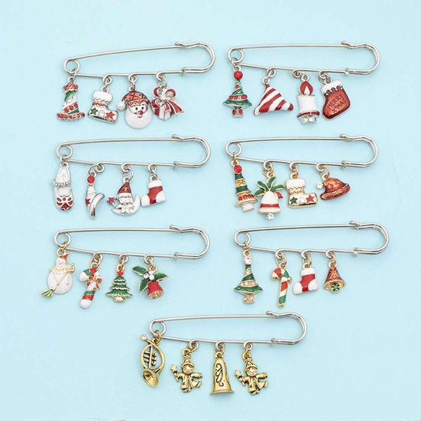 

selling personality cartoon cute elk antler snowflake santa claus brooch, Gray