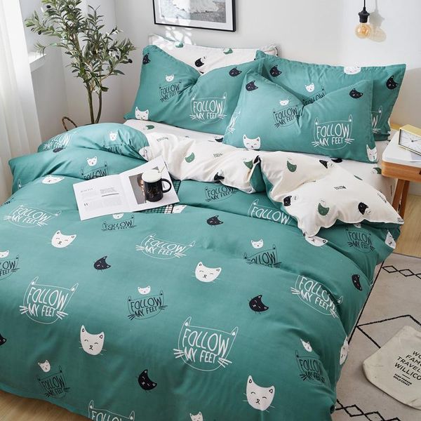 

bedding sets cat baby green skin-friendly household cotton four-piece quilt cover bed sheet, pillowcase, extra-large three-piece suit