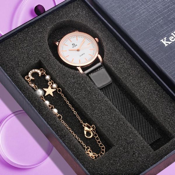 

wristwatches fashion women's quartz watch black mesh belt moon star bracelet wristwatch european and american style, Slivery;brown