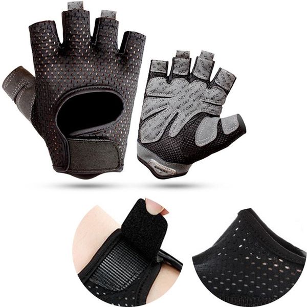 

sports fitness riding yoga breathable men women half finger gloves cycling, Black