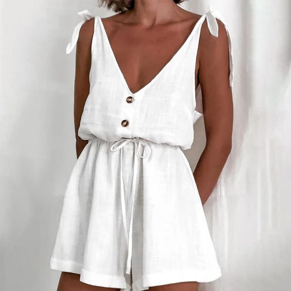 

see women white cotton jumpsuit romper boho beach short playsuit casual lounge comfy summer rompers women's jumpsuits &, Black;white