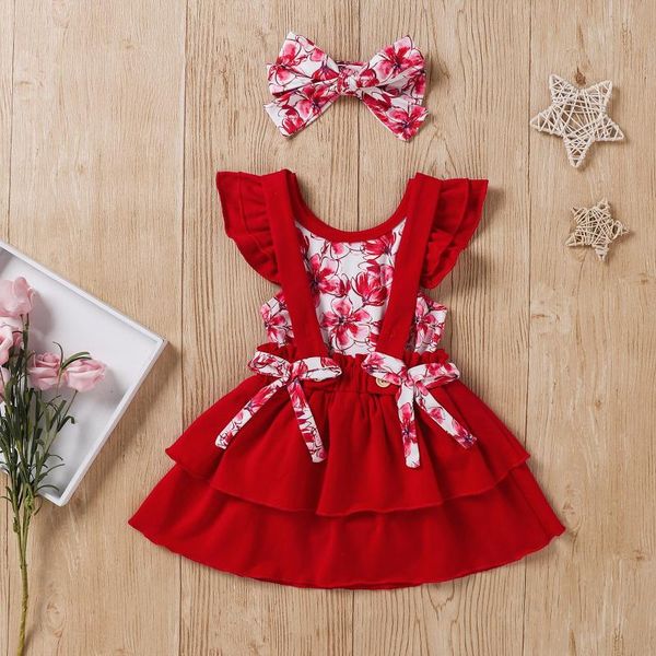 

clothing sets born infant baby girl clothes set summer 0-18m ruffle floral print romper suspender skirts 3pc outfits headband jumpsuit, White