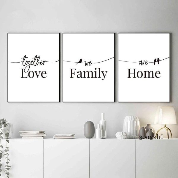 

paintings family love quotes posters black white letter line canvas painting and print modern wall art pictures for living room home decor