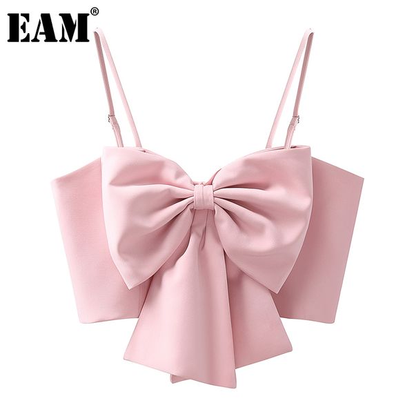 

[eam] women white bow slim backless tank v-collar sleeveless personality fashion spring summer 1dd7437 210512